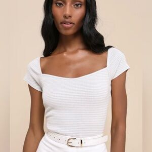 Lulus Striped Sweetheart Neck Baby Tee Top Size M